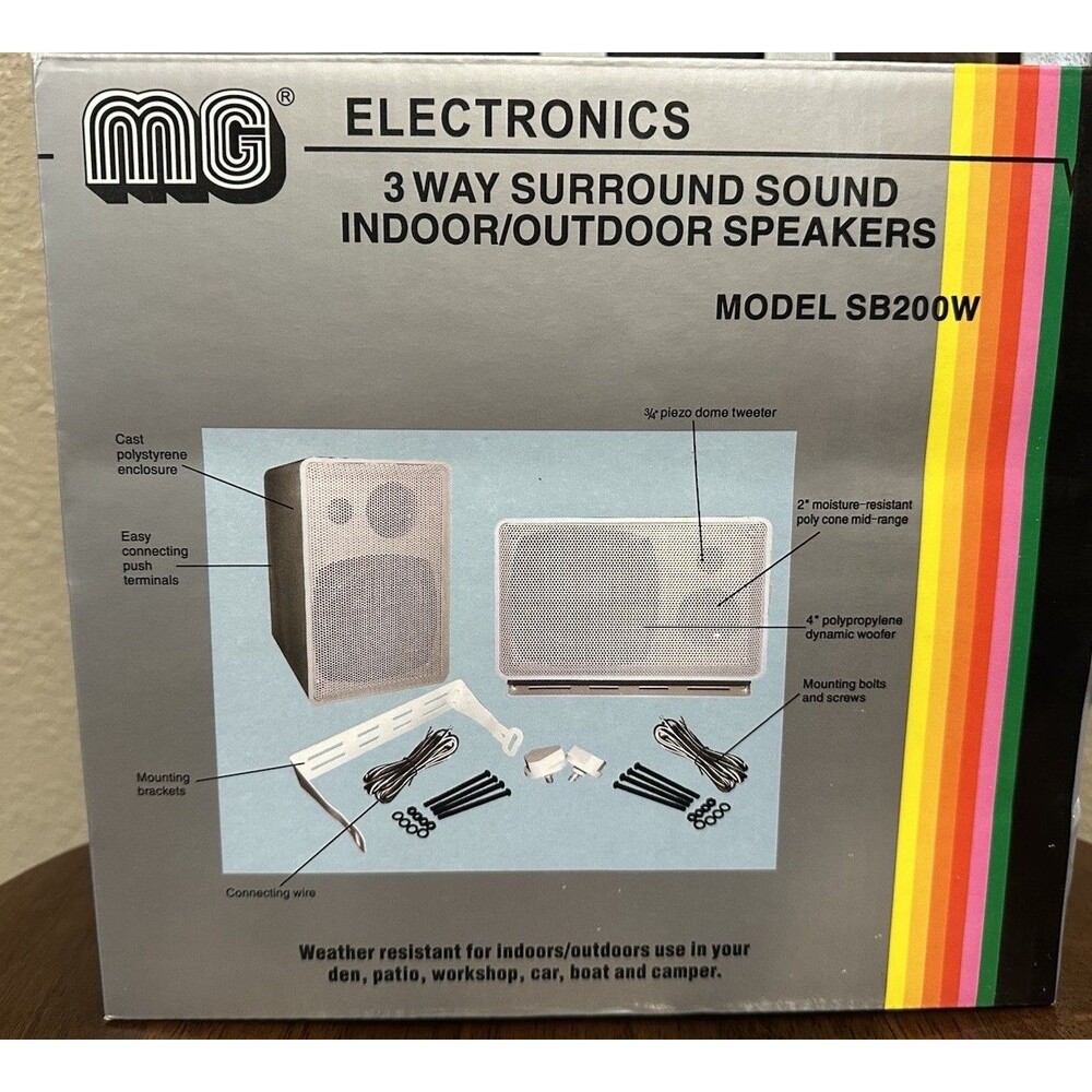 MG Electronics Vintage 3 Way Surround Sound Indoor Outdoor Speakers Model SB200W